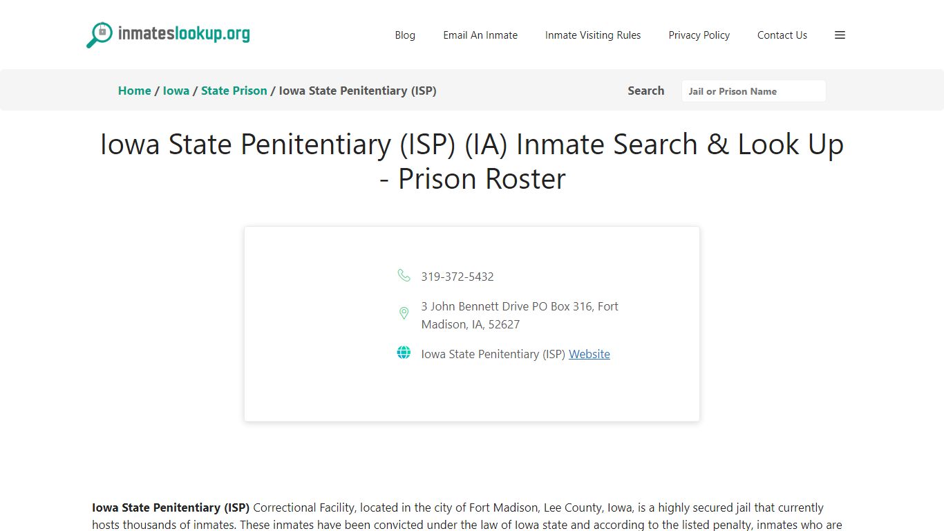 Iowa State Penitentiary (ISP) (IA) Inmate Search & Look Up - Inmates lookup